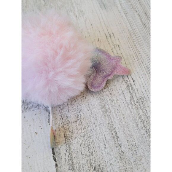 Plush glitter unicorn puff ball keychain accessory toy - Picture 4 of 5